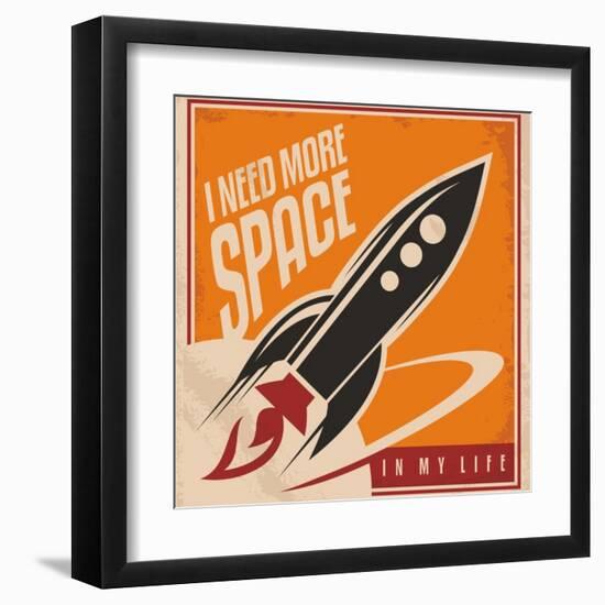 Creative Design Concept with Rocket and Space. Vintage Artistic Image on Old Paper Texture.-Lukeruk-Framed Art Print