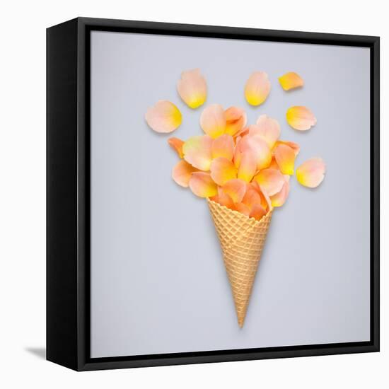 Creative Still Life of an Ice Cream Waffle Cone with Rose Petals on Grey-Fisher Photostudio-Framed Premier Image Canvas