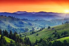 Majestic Sunset in the Mountains Landscape. Dramatic Sky. Carpathian, Ukraine, Europe. Beauty World-Creative Travel Projects-Framed Photographic Print