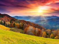 Majestic Sunset in the Mountains Landscape. Dramatic Sky. Carpathian, Ukraine, Europe. Beauty World-Creative Travel Projects-Framed Photographic Print