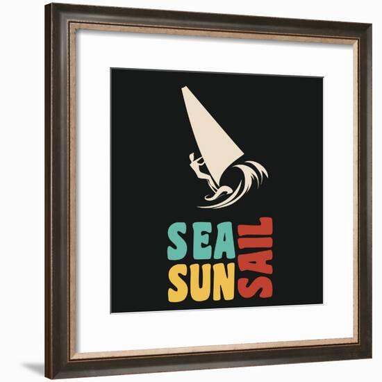 Creative Vintage Poster with Windsurfing. Sea, Sun, Sail. Print on T-Shirts and Bags, Labels and Ad-Svesla Tasla-Framed Premium Giclee Print