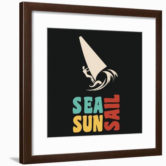 Creative Vintage Poster with Windsurfing. Sea, Sun, Sail. Print on T-Shirts and Bags, Labels and Ad-Svesla Tasla-Framed Premium Giclee Print