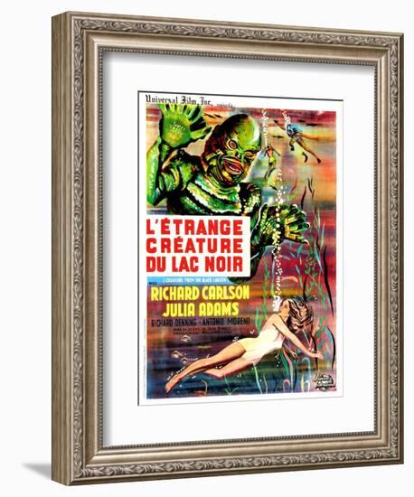 Creature from the Black Lagoon, (aka L'Etrange Creature Du Lac Noir), French Poster Art, 1954-null-Framed Premium Giclee Print