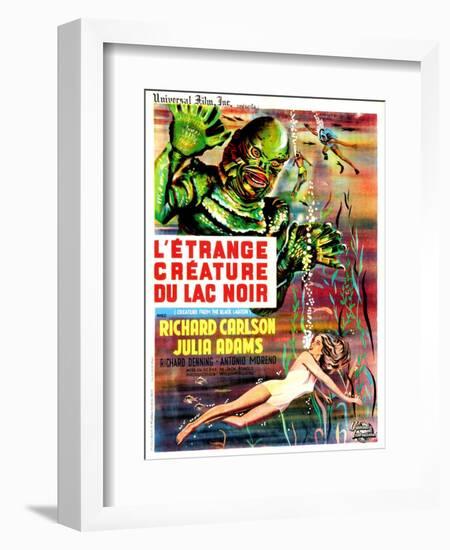 Creature from the Black Lagoon, (aka L'Etrange Creature Du Lac Noir), French Poster Art, 1954-null-Framed Premium Giclee Print