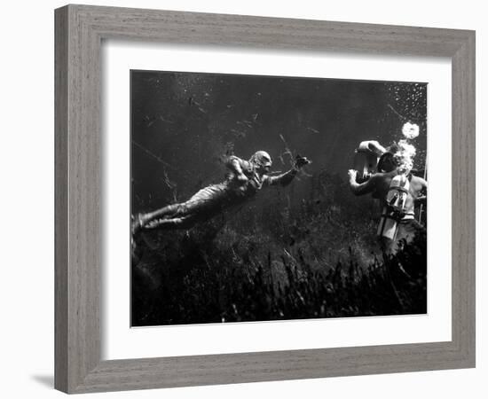 Creature from the Black Lagoon, Shooting Underwater Scene, 1954-null-Framed Photo