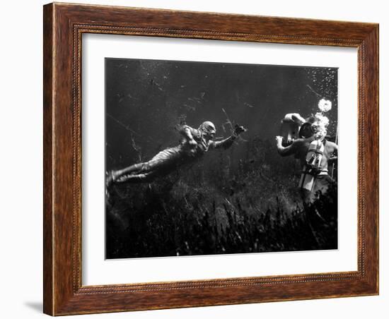 Creature from the Black Lagoon, Shooting Underwater Scene, 1954-null-Framed Photo