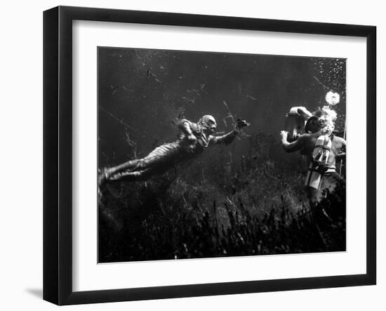 Creature from the Black Lagoon, Shooting Underwater Scene, 1954-null-Framed Photo