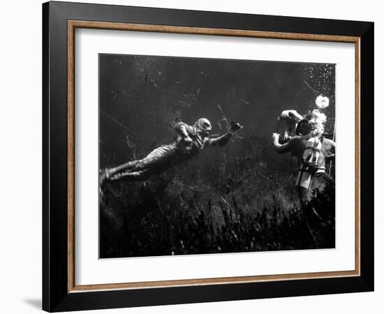 Creature from the Black Lagoon, Shooting Underwater Scene, 1954-null-Framed Photo