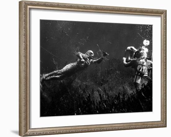 Creature from the Black Lagoon, Shooting Underwater Scene, 1954-null-Framed Photo