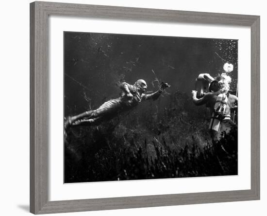 Creature from the Black Lagoon, Shooting Underwater Scene, 1954-null-Framed Photo