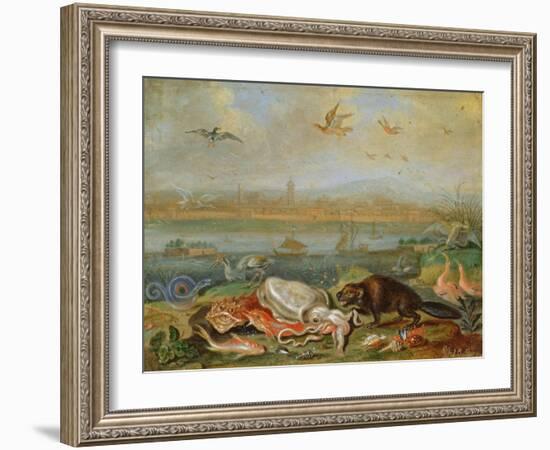 Creatures from the Four Continents in a Landscape with a View of Canton in the Background-Ferdinand van Kessel-Framed Giclee Print