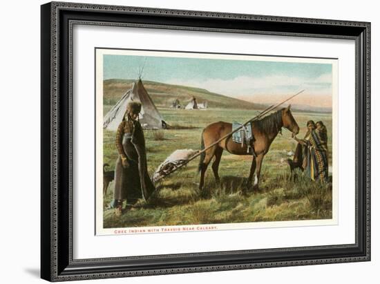 Cree Indian with Travois-null-Framed Art Print