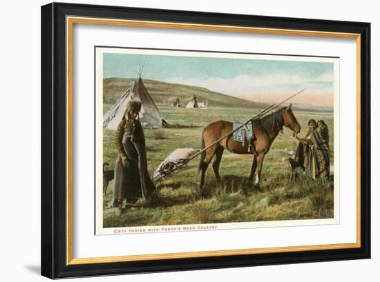 Cree Indian with Travois-null-Framed Art Print