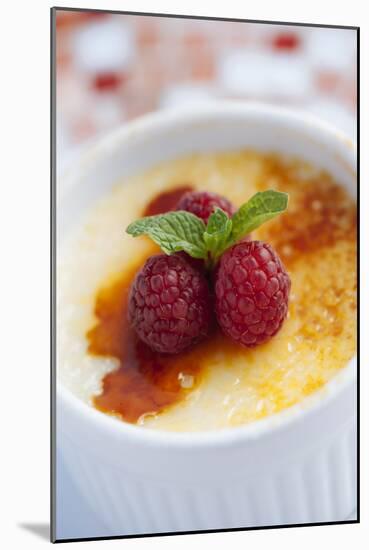 Creme Brulee With Raspberries And Mint Served At The Slanted Porch In Fallon Nevada-Shea Evans-Mounted Photographic Print