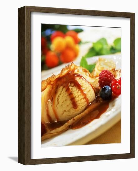 Crêpes with Ice Cream, Berries and Caramel Sauce-null-Framed Photographic Print