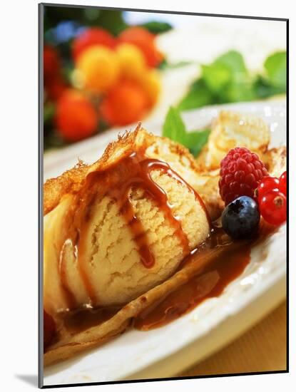 Crêpes with Ice Cream, Berries and Caramel Sauce-null-Mounted Photographic Print