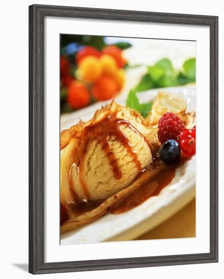 Crêpes with Ice Cream, Berries and Caramel Sauce-null-Framed Photographic Print