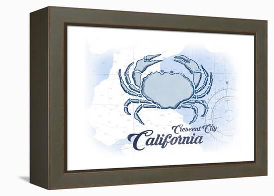 Crescent City, California - Crab - Blue - Coastal Icon-Lantern Press-Framed Stretched Canvas