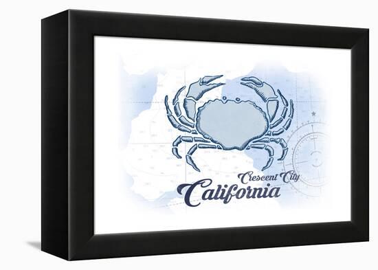 Crescent City, California - Crab - Blue - Coastal Icon-Lantern Press-Framed Stretched Canvas