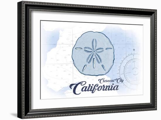 Crescent City, California - Sand Dollar - Blue - Coastal Icon-Lantern Press-Framed Art Print