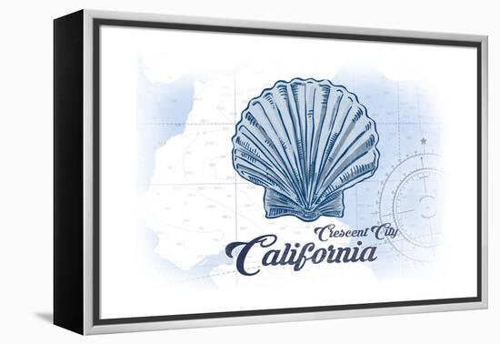 Crescent City, California - Scallop Shell - Blue - Coastal Icon-Lantern Press-Framed Stretched Canvas