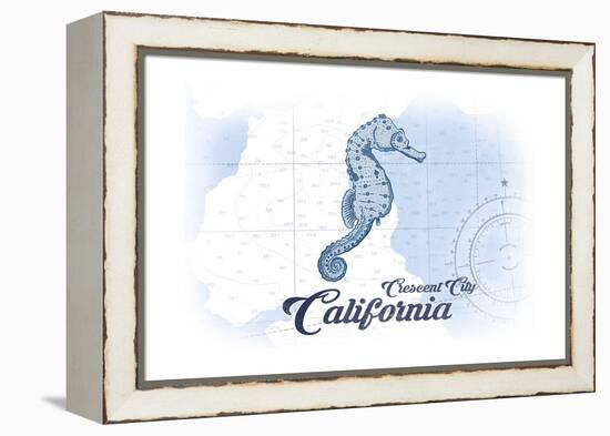 Crescent City, California - Seahorse - Blue - Coastal Icon-Lantern Press-Framed Stretched Canvas