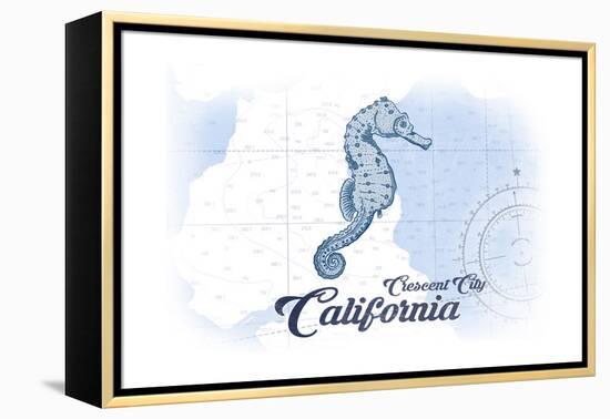 Crescent City, California - Seahorse - Blue - Coastal Icon-Lantern Press-Framed Stretched Canvas