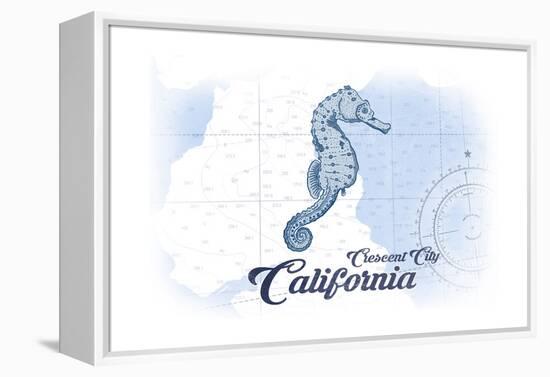 Crescent City, California - Seahorse - Blue - Coastal Icon-Lantern Press-Framed Stretched Canvas