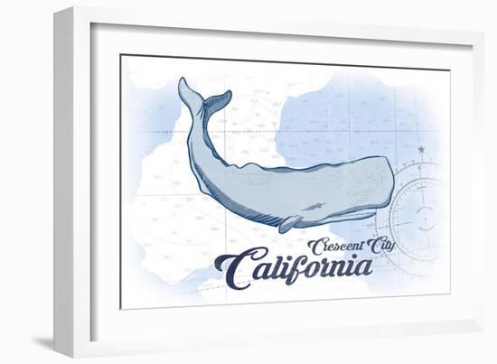 Crescent City, California - Whale - Blue - Coastal Icon-Lantern Press-Framed Art Print