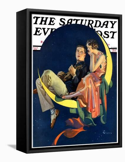 "Crescent Moon Couple," Saturday Evening Post Cover, June 14, 1930-Elbert Mcgran Jackson-Framed Premier Image Canvas