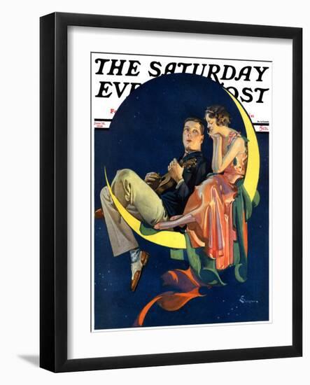 "Crescent Moon Couple," Saturday Evening Post Cover, June 14, 1930-Elbert Mcgran Jackson-Framed Giclee Print