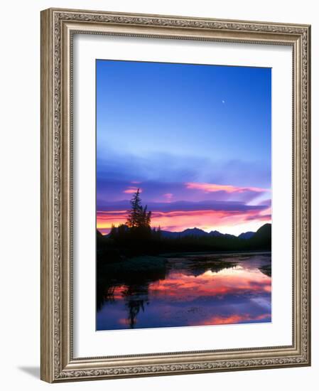 Crescent Moon Over Vermillion Lake in Banff National Park, Alberta, Canada-Rob Tilley-Framed Photographic Print