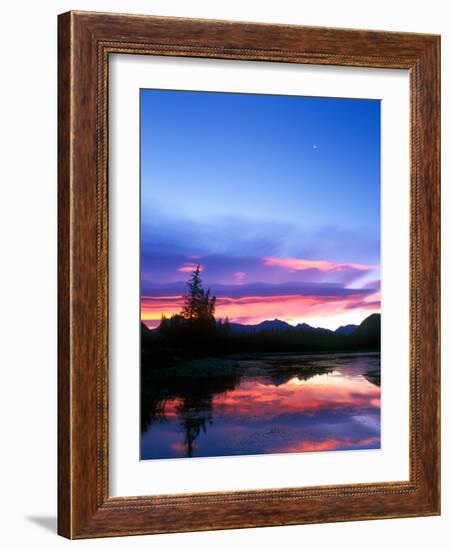 Crescent Moon Over Vermillion Lake in Banff National Park, Alberta, Canada-Rob Tilley-Framed Photographic Print