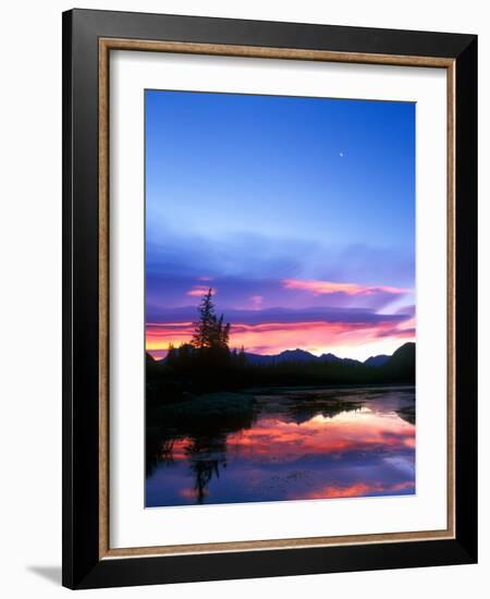 Crescent Moon Over Vermillion Lake in Banff National Park, Alberta, Canada-Rob Tilley-Framed Photographic Print