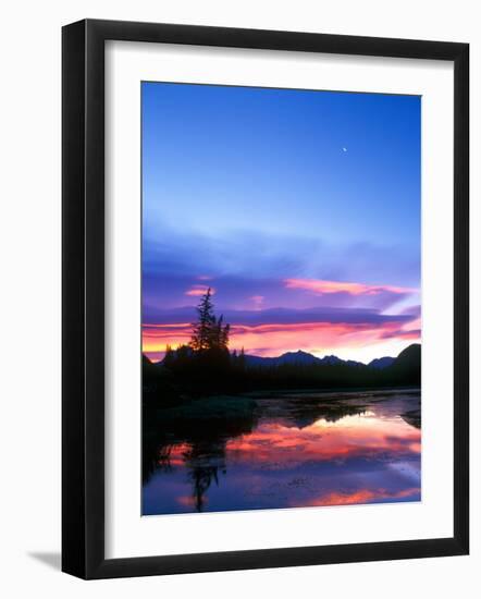 Crescent Moon Over Vermillion Lake in Banff National Park, Alberta, Canada-Rob Tilley-Framed Photographic Print