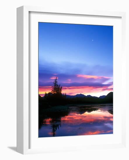 Crescent Moon Over Vermillion Lake in Banff National Park, Alberta, Canada-Rob Tilley-Framed Photographic Print