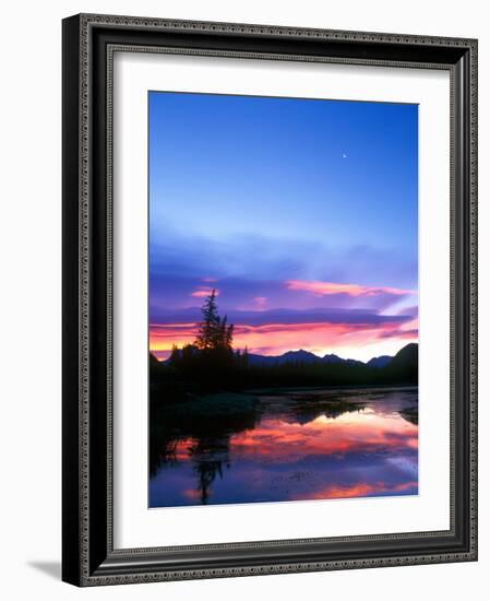 Crescent Moon Over Vermillion Lake in Banff National Park, Alberta, Canada-Rob Tilley-Framed Photographic Print