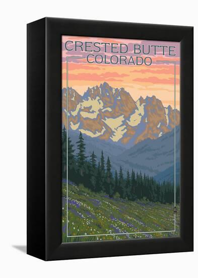 Crested Butte, Colorado - Bear and Spring Flowers-Lantern Press-Framed Stretched Canvas