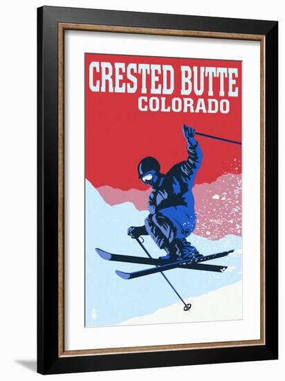 Crested Butte, Colorado - Colorblocked Skier-Lantern Press-Framed Art Print