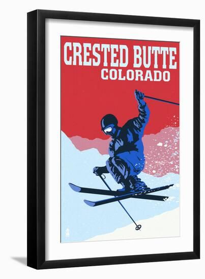 Crested Butte, Colorado - Colorblocked Skier-Lantern Press-Framed Art Print