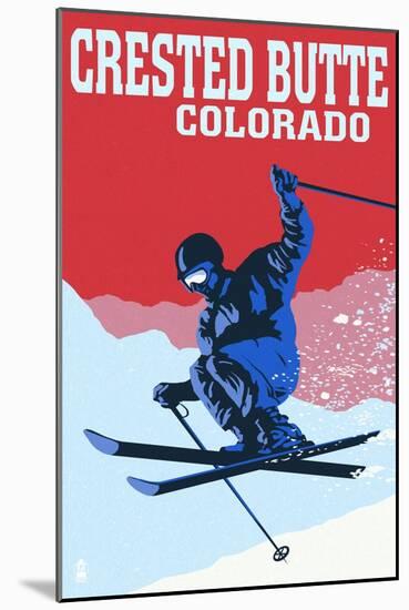 Crested Butte, Colorado - Colorblocked Skier-Lantern Press-Mounted Art Print