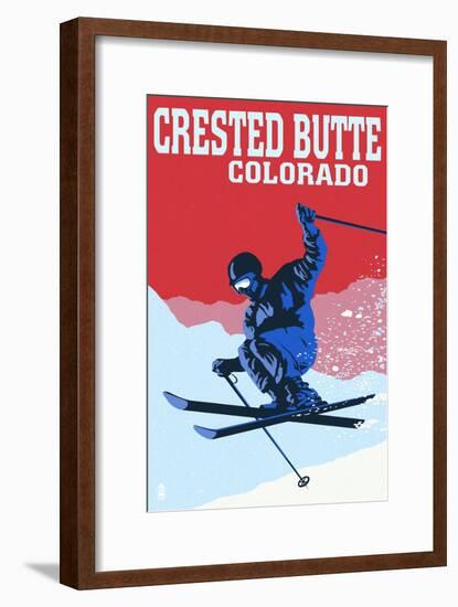 Crested Butte, Colorado - Colorblocked Skier-Lantern Press-Framed Art Print