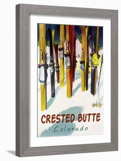 Crested Butte, Colorado - Colorful Skis-Lantern Press-Framed Art Print