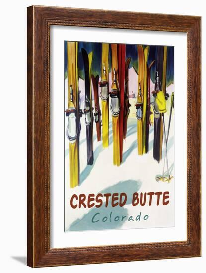 Crested Butte, Colorado - Colorful Skis-Lantern Press-Framed Art Print