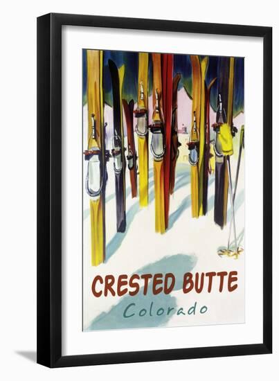 Crested Butte, Colorado - Colorful Skis-Lantern Press-Framed Art Print