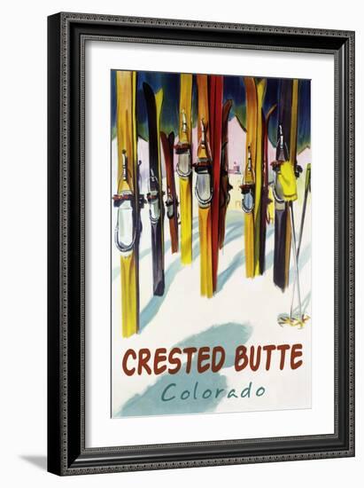 Crested Butte, Colorado - Colorful Skis-Lantern Press-Framed Art Print