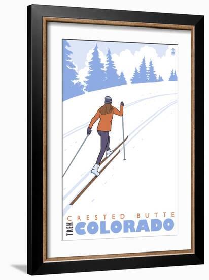 Crested Butte, Colorado - Cross Country Skier-Lantern Press-Framed Art Print