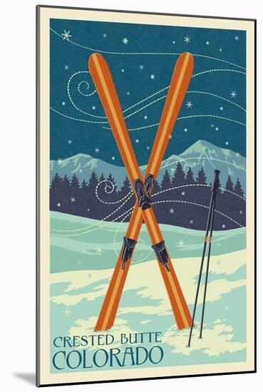 Crested Butte, Colorado - Crossed Skis-Lantern Press-Mounted Art Print