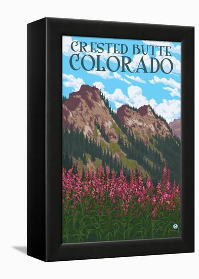 Crested Butte, Colorado - Fireweed and Mountains-Lantern Press-Framed Stretched Canvas