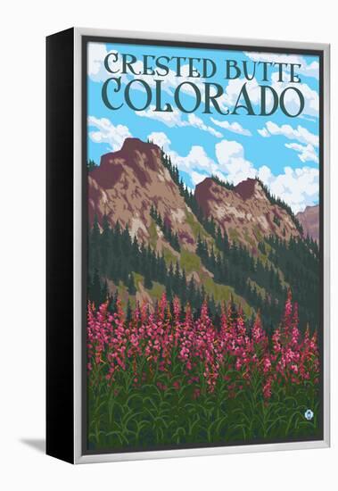 Crested Butte, Colorado - Fireweed and Mountains-Lantern Press-Framed Stretched Canvas